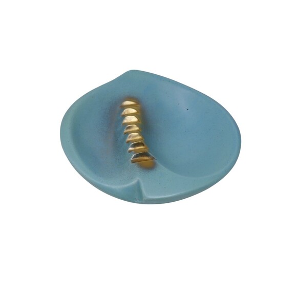 deLee Art 1956 Teal Blue Gold Mid-Century Modern Art Deco Ashtray - Picture 3 of 9